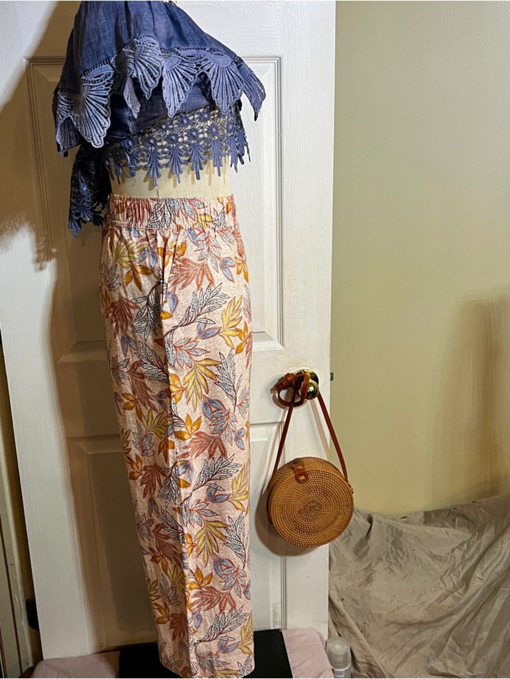 Nicole Miller Wms Linen Floral Tropical Resort Vacay High Rise Wide Leg Pants‎ S - Picture 6 of 13